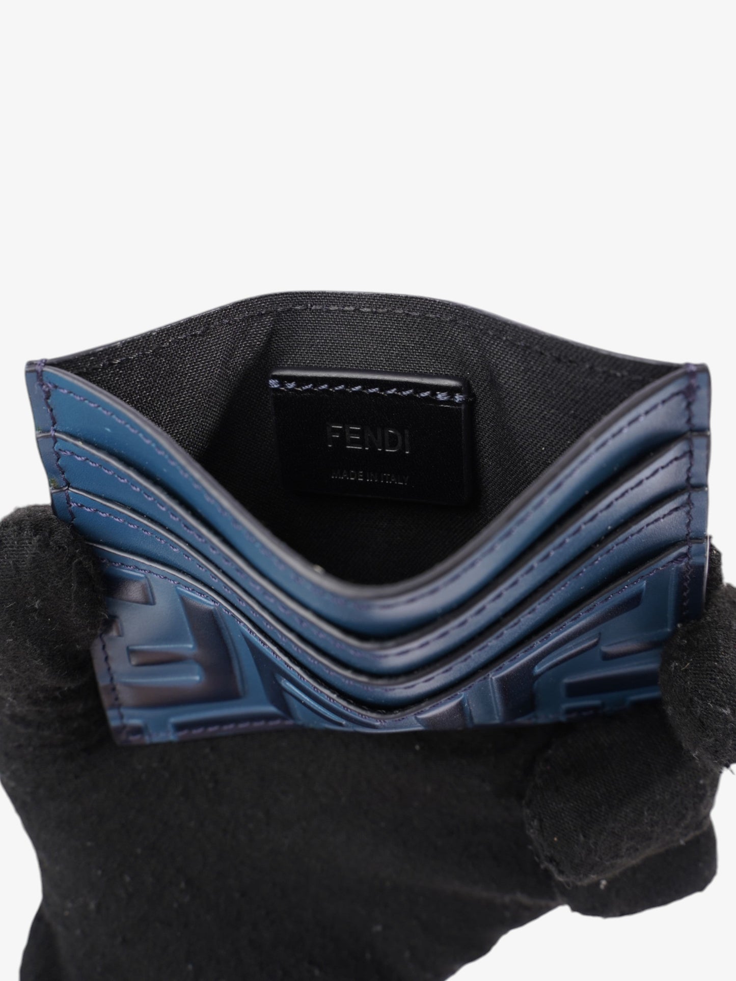 Fendi FF Business Card Holder Blue Leather