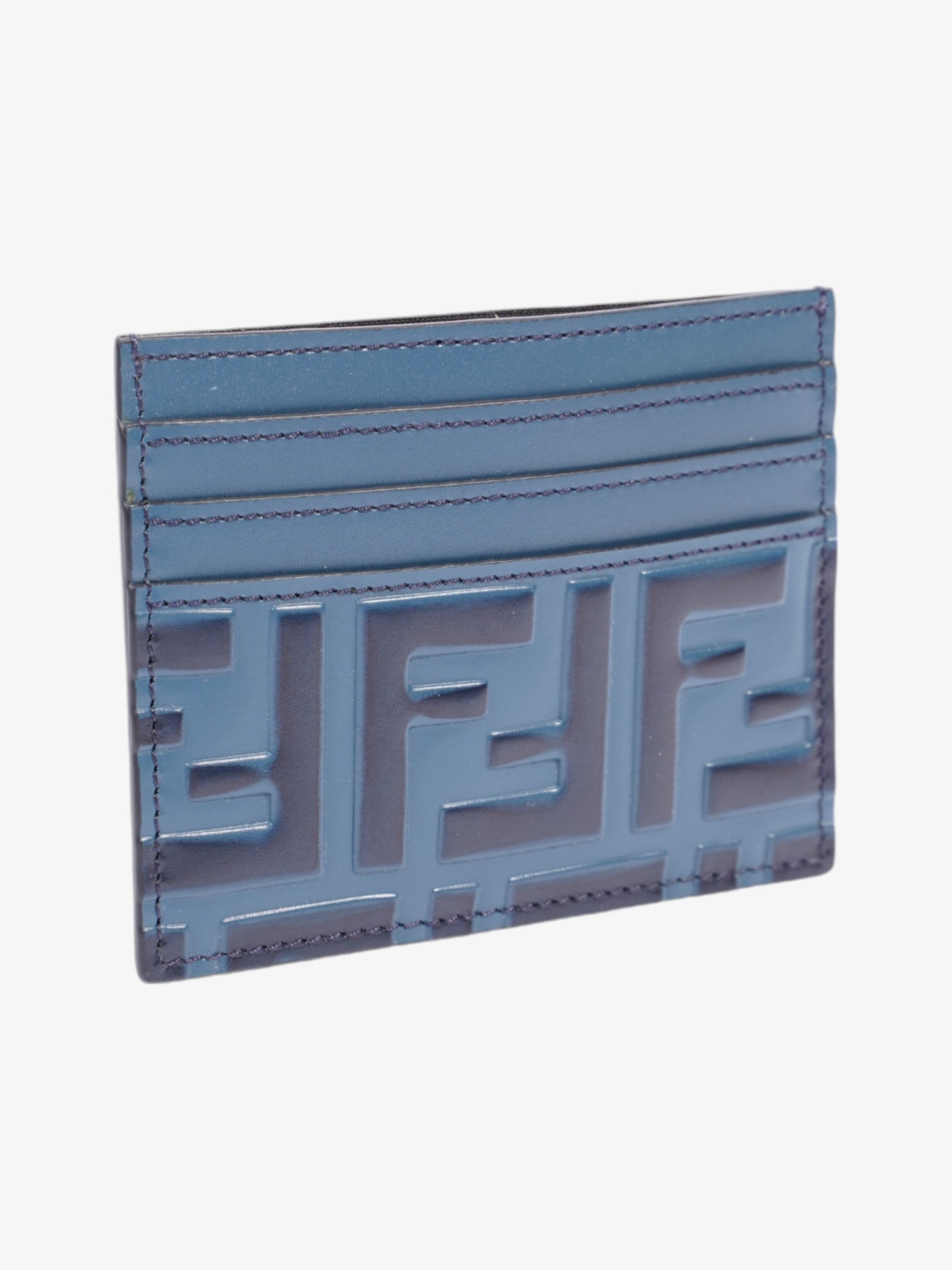 Fendi FF Business Card Holder Blue Leather