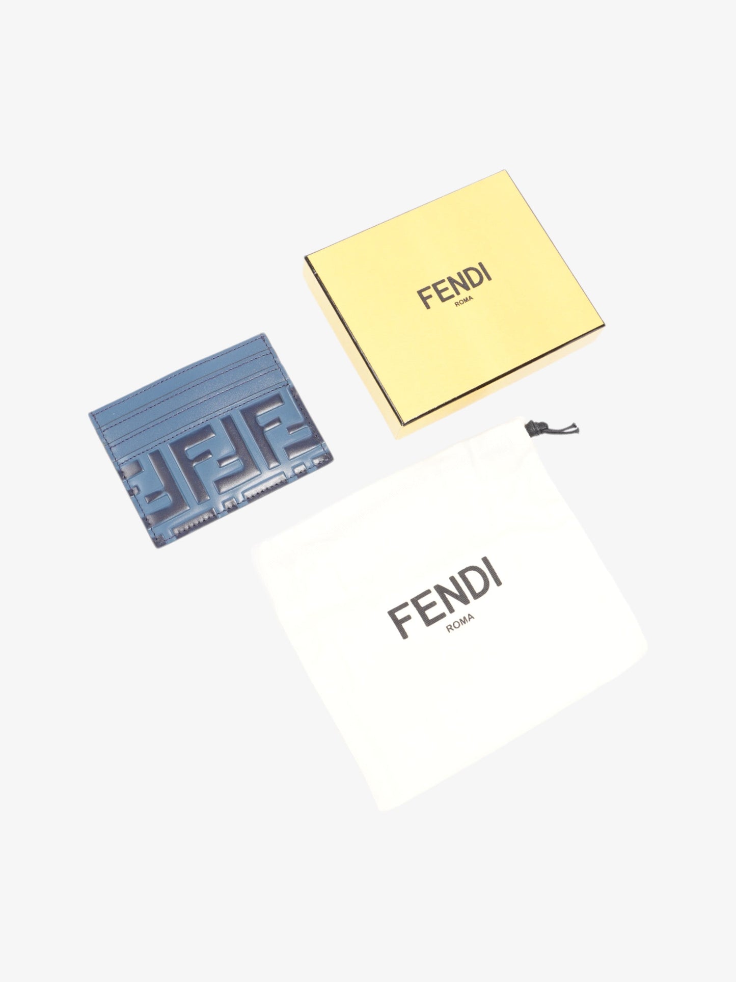Fendi FF Business Card Holder Blue Leather