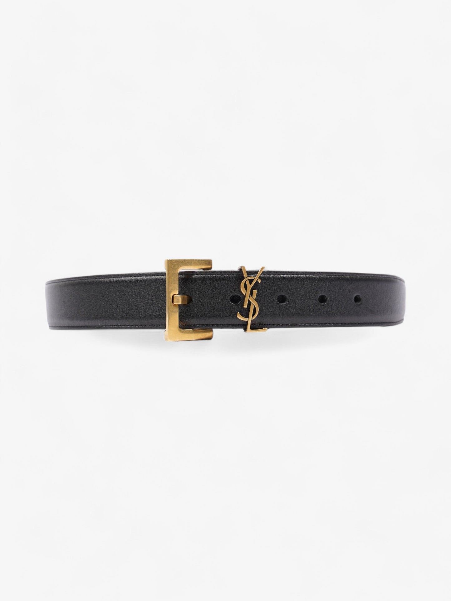 Saint Laurent Logo Belt Black / Gold Leather 85cm 34"