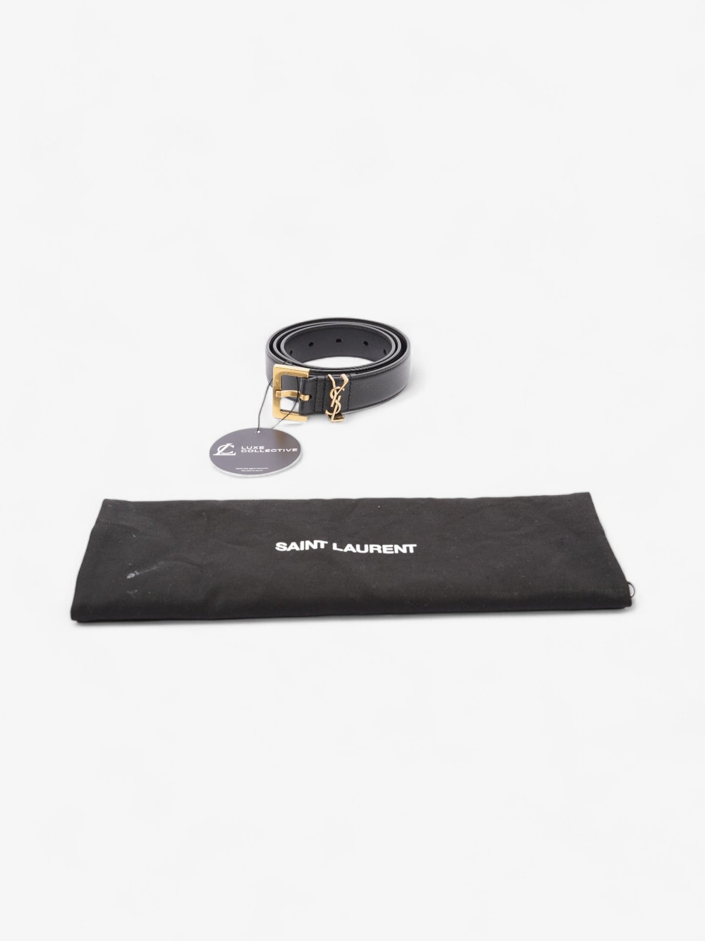 Saint Laurent Logo Belt Black / Gold Leather 85cm 34"