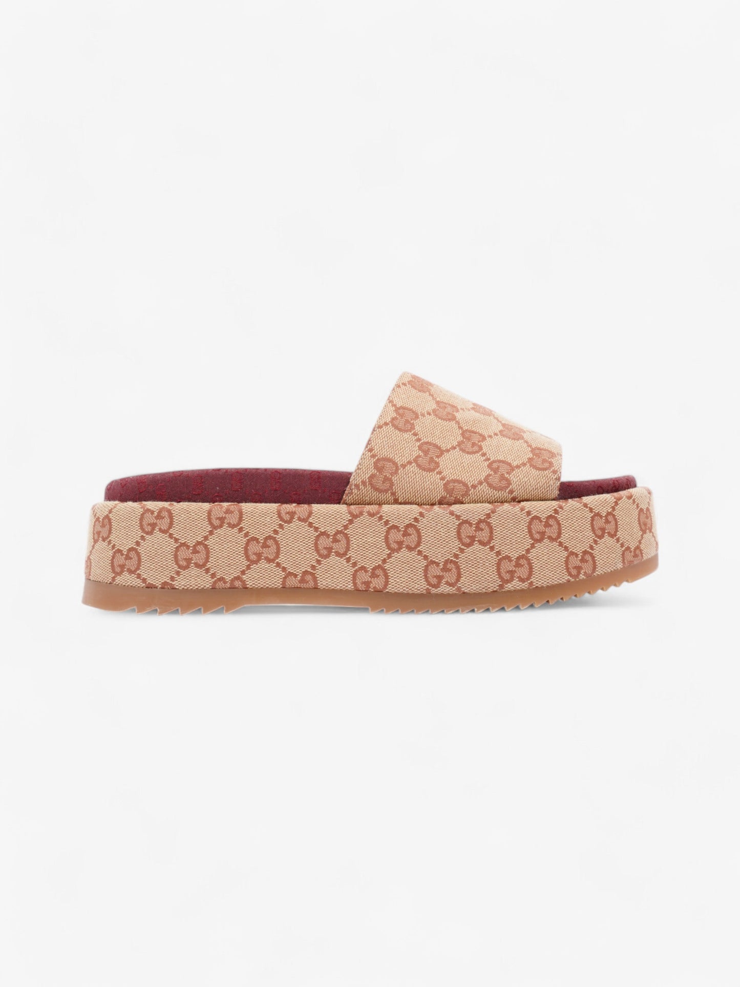 Gucci GG Platform Slides Beige / Maroon Canvas EU 37 UK 4