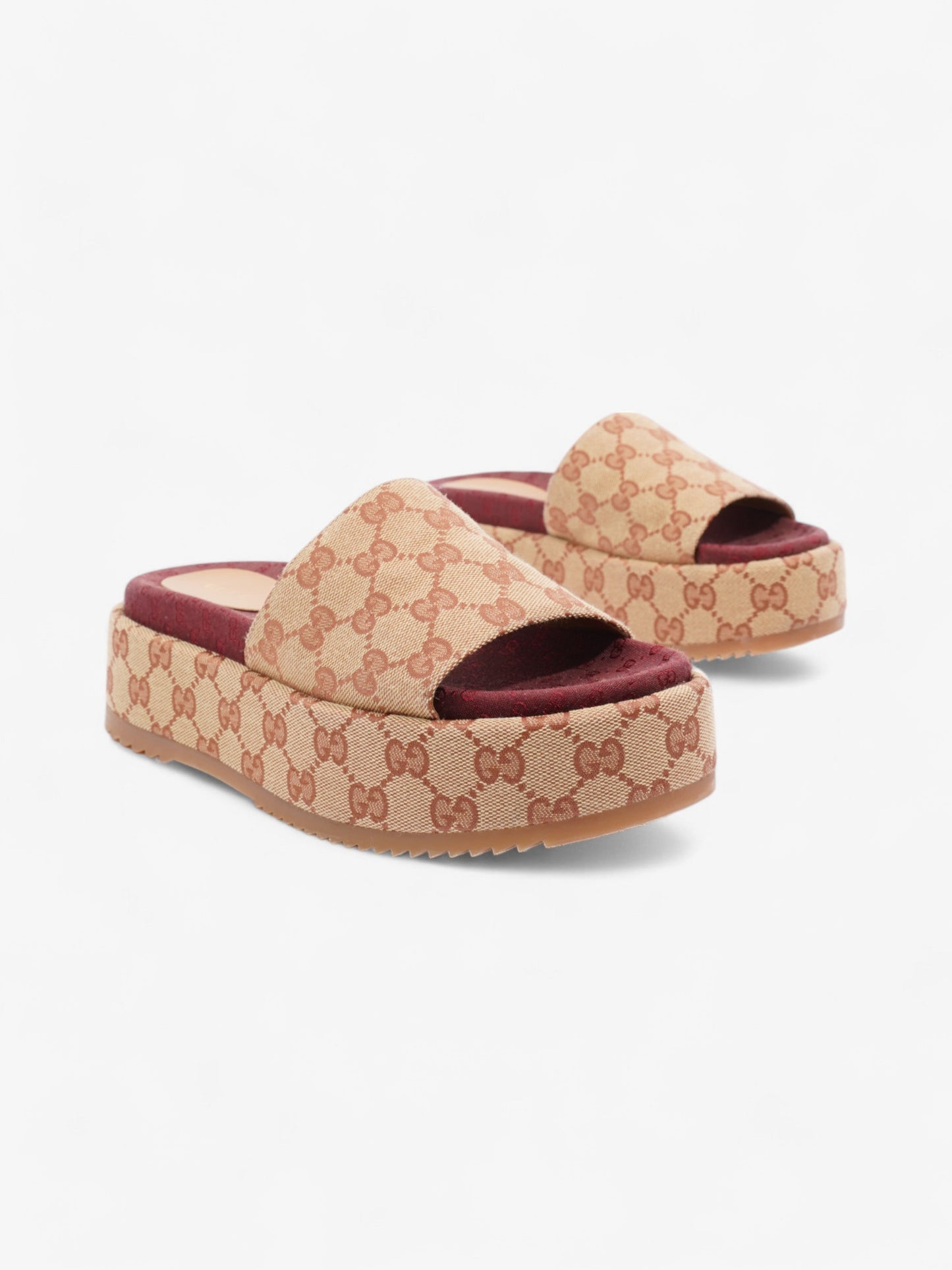Gucci GG Platform Slides Beige / Maroon Canvas EU 37 UK 4