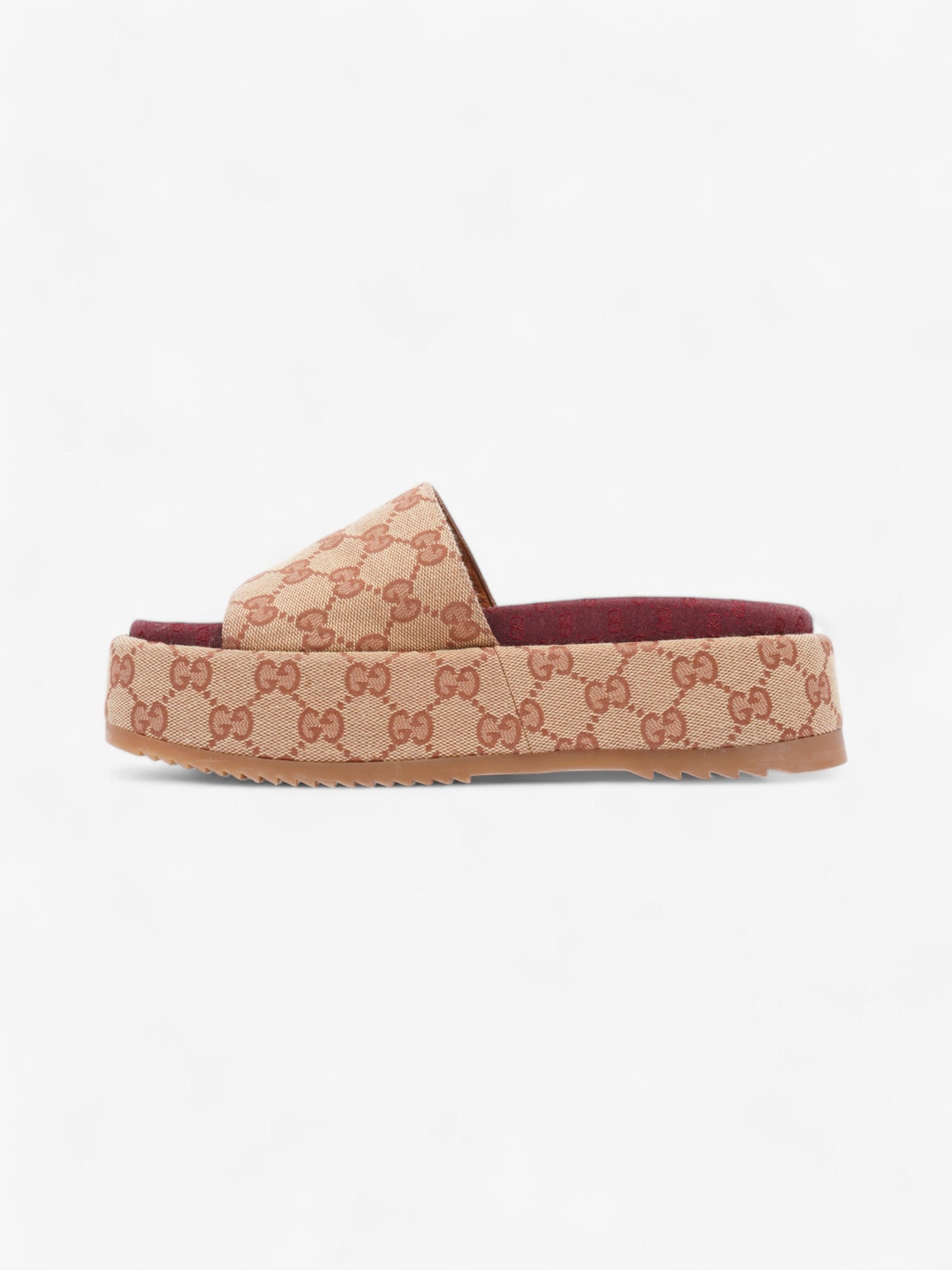 Gucci GG Platform Slides Beige / Maroon Canvas EU 37 UK 4