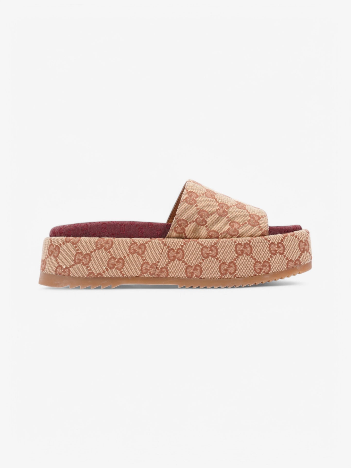 Gucci GG Platform Slides Beige / Maroon Canvas EU 37 UK 4
