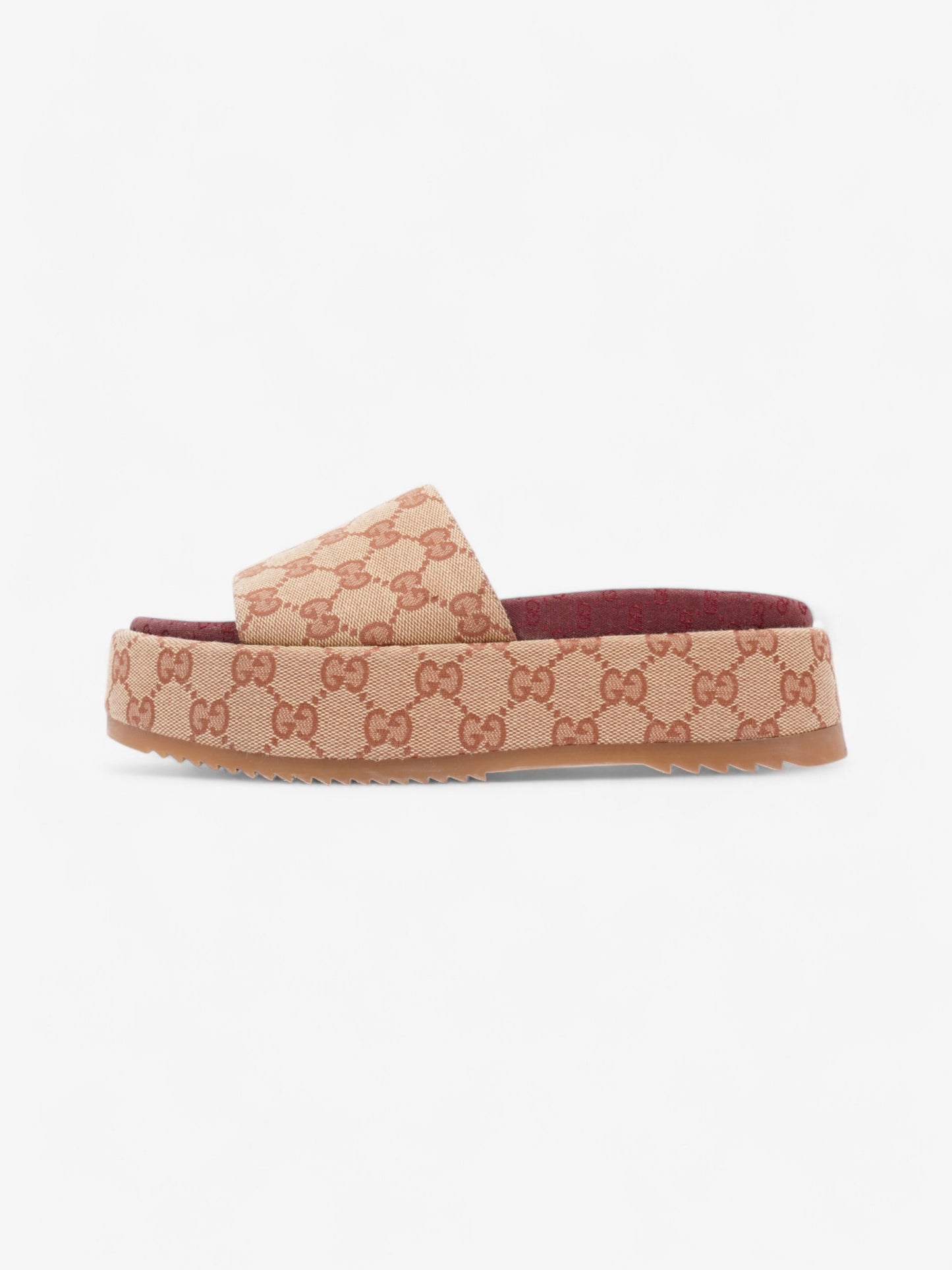 Gucci GG Platform Slides Beige / Maroon Canvas EU 37 UK 4