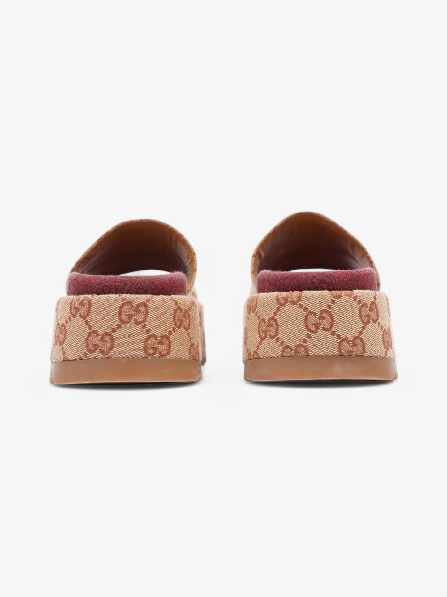 Gucci GG Platform Slides Beige / Maroon Canvas EU 37 UK 4
