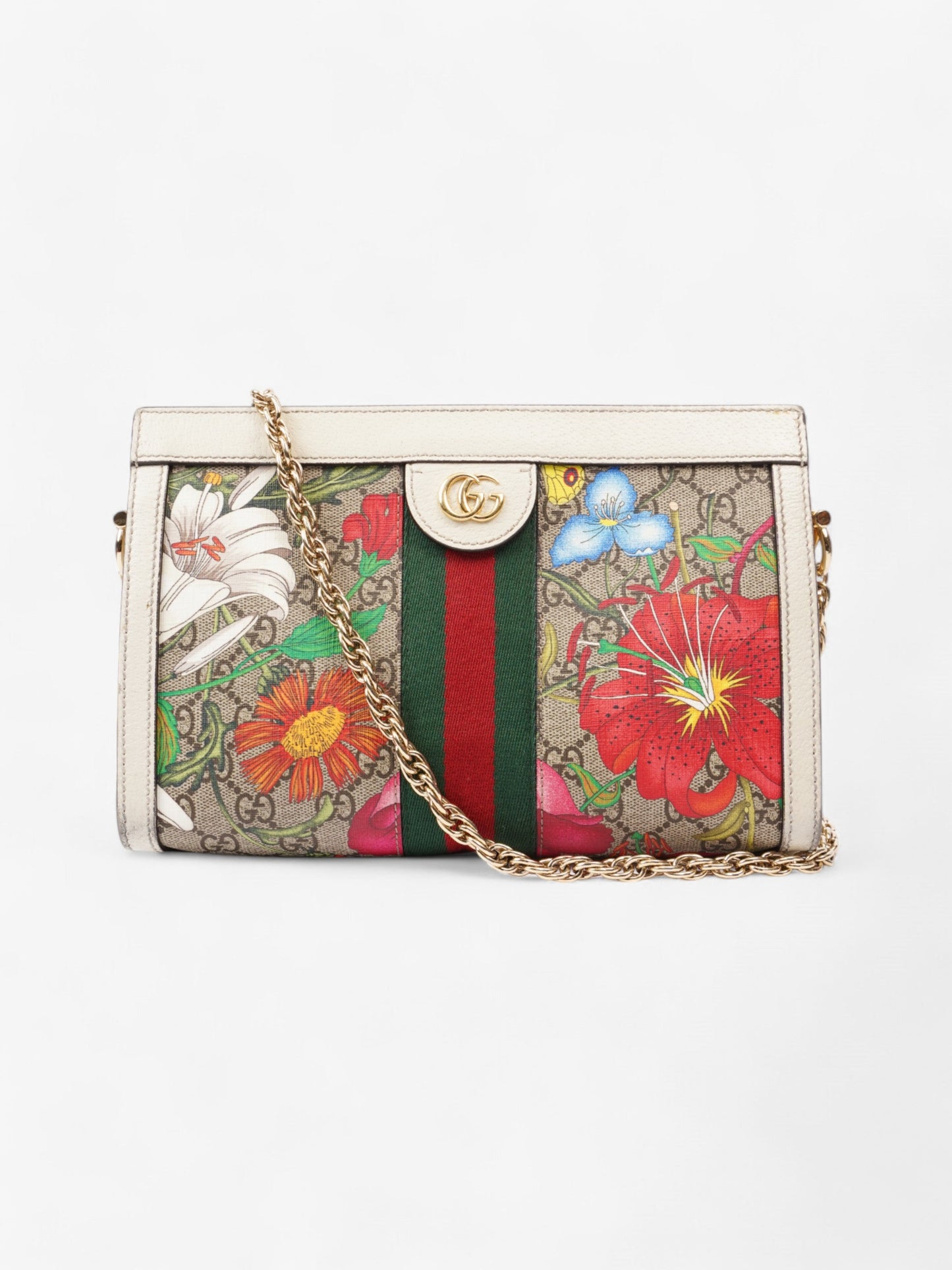 Gucci Ophidia Chain White / GG Flora Coated Canvas Small