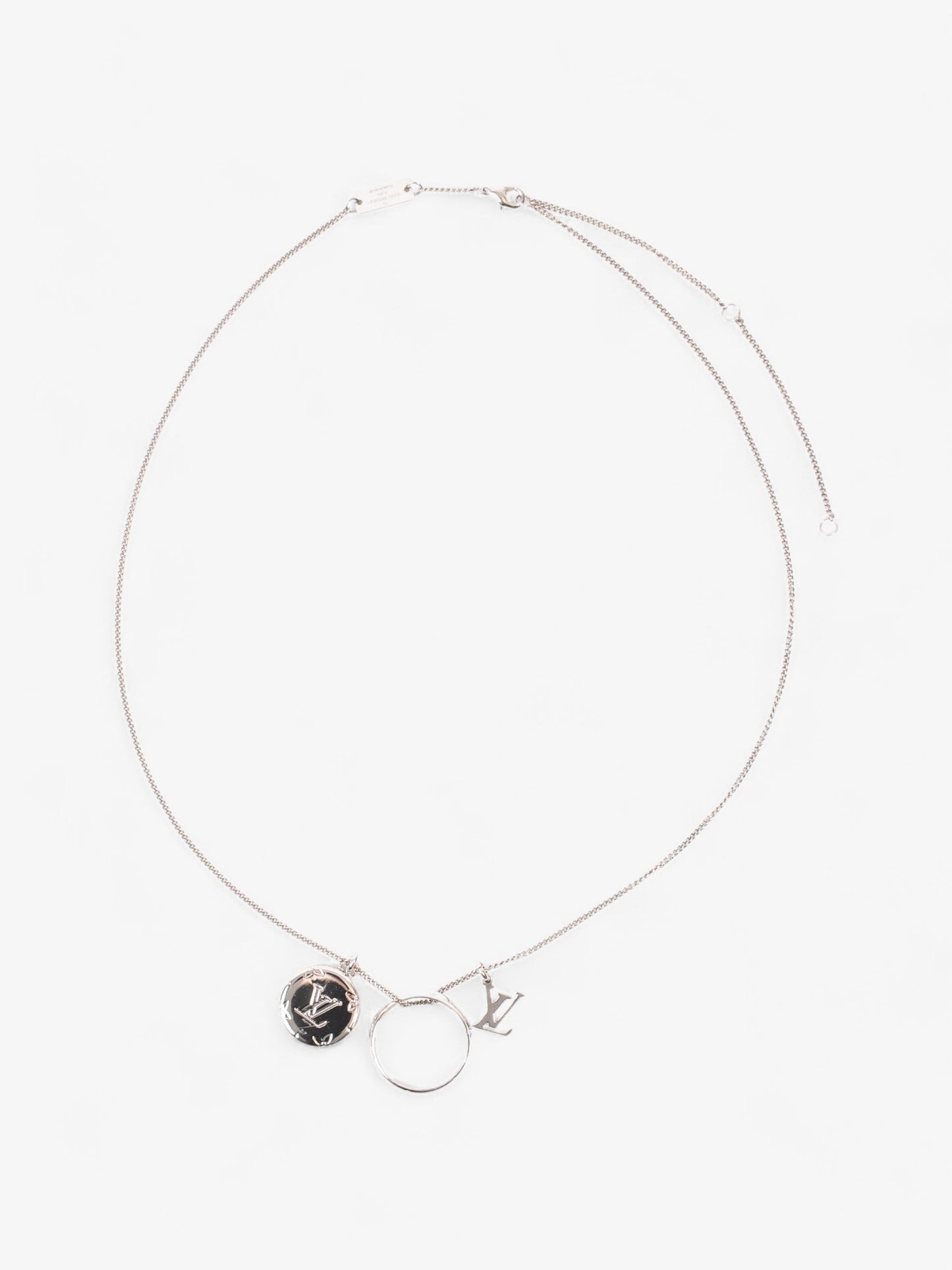 Louis Vuitton Monogram Charms Necklace Silver Brass