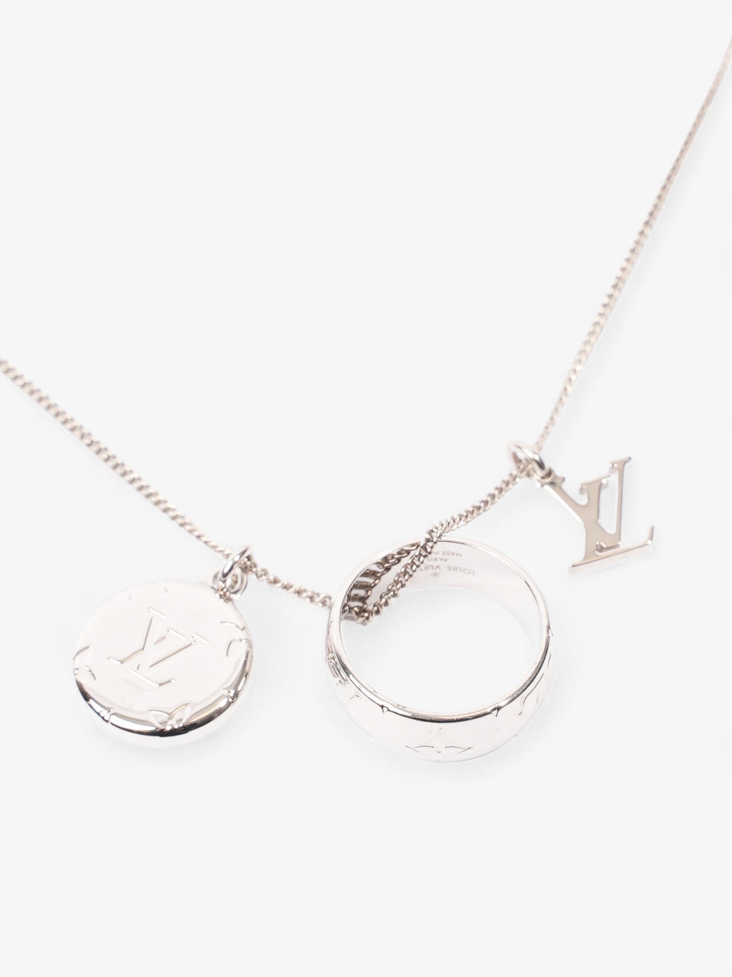 Louis Vuitton Monogram Charms Necklace Silver Brass