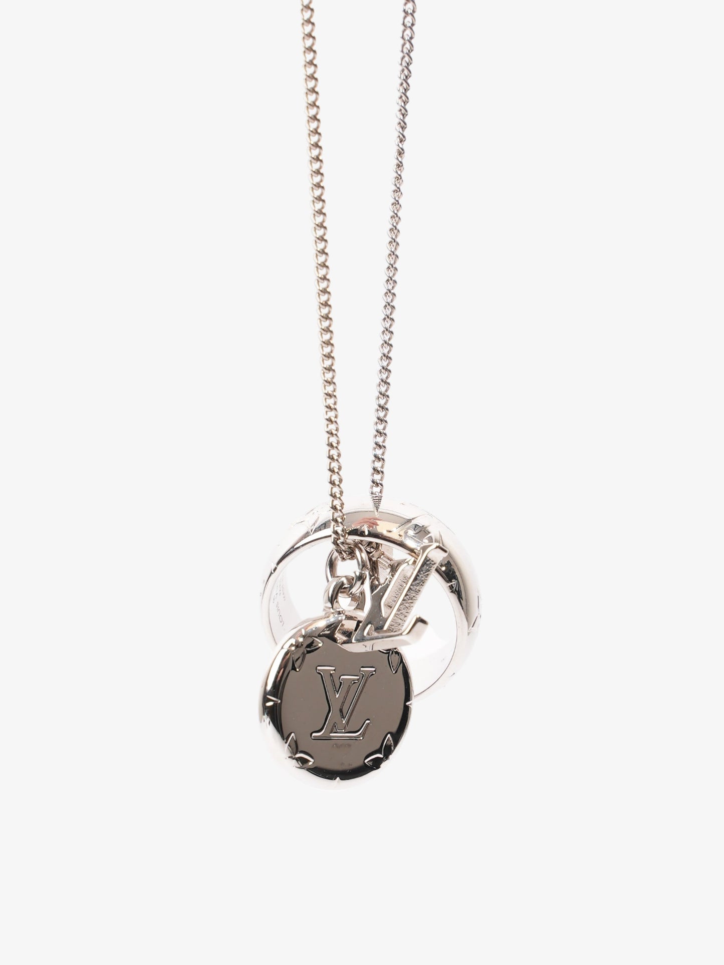 Louis Vuitton Monogram Charms Necklace Silver Brass