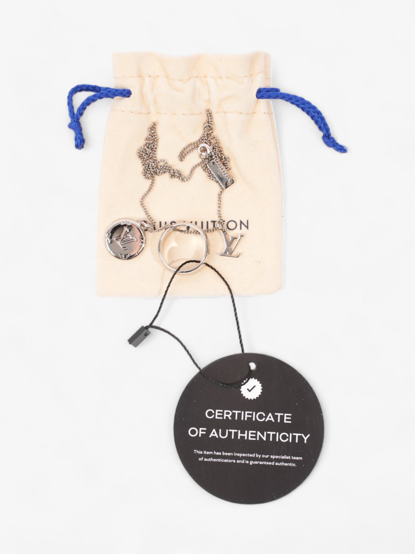 Louis Vuitton Monogram Charms Necklace Silver Brass