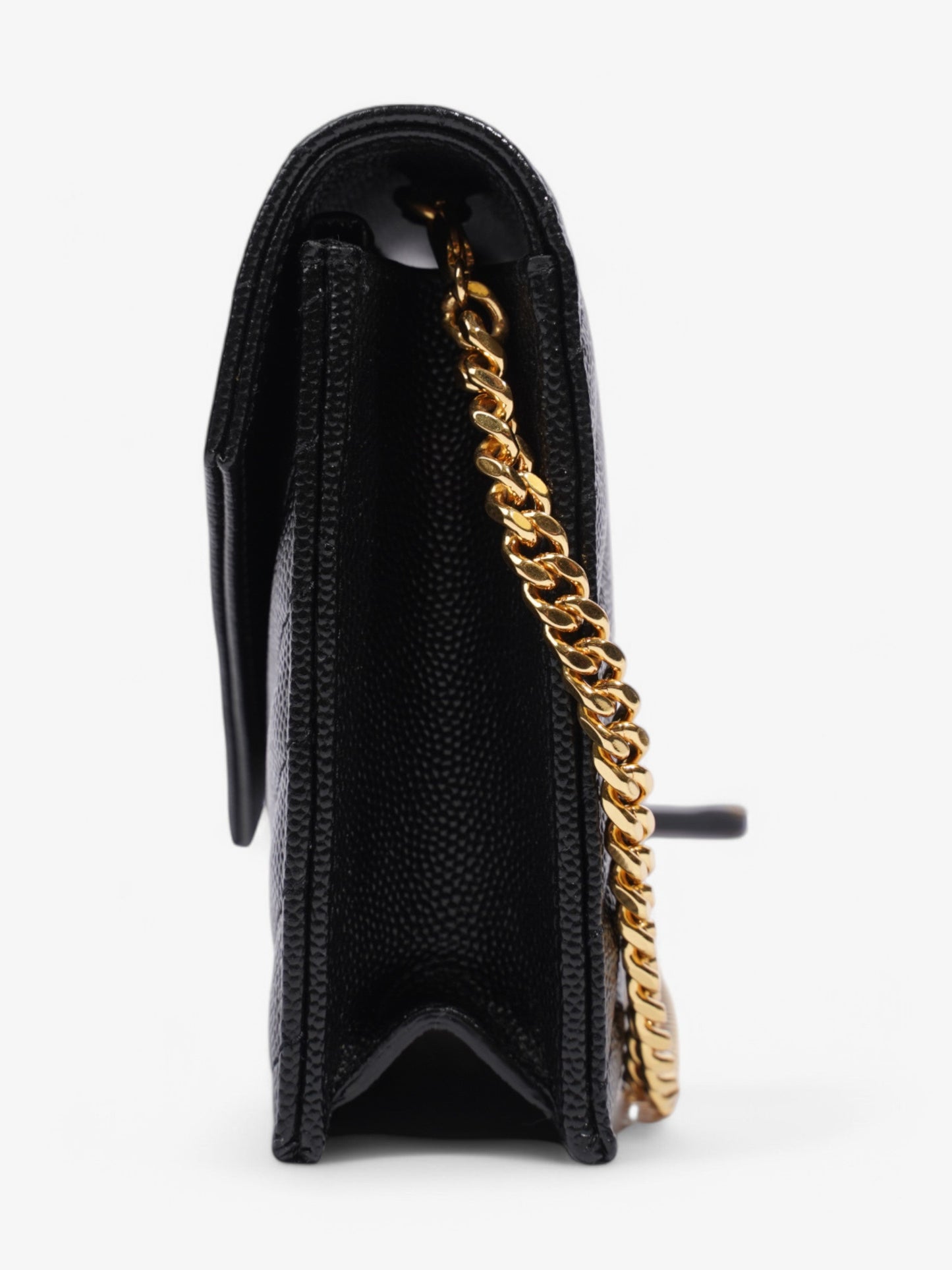 Saint Laurent Cassandre Envelope Chain Wallet Black Grained Leather