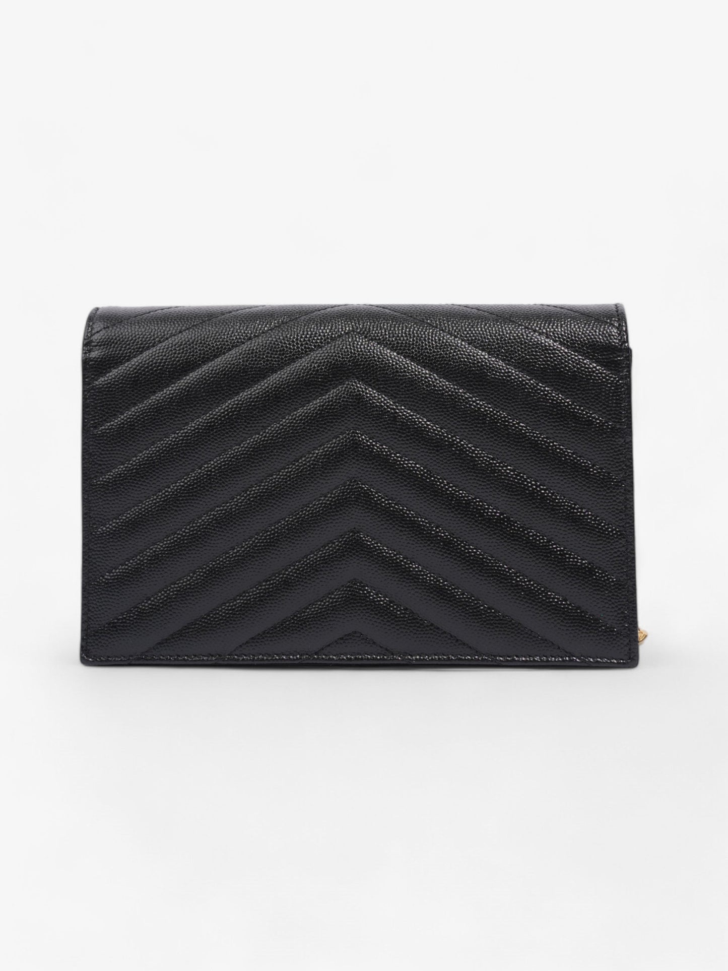 Saint Laurent Cassandre Envelope Chain Wallet Black Grained Leather