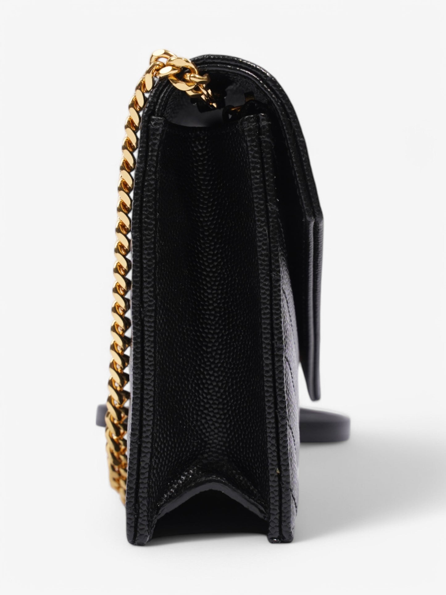 Saint Laurent Cassandre Envelope Chain Wallet Black Grained Leather