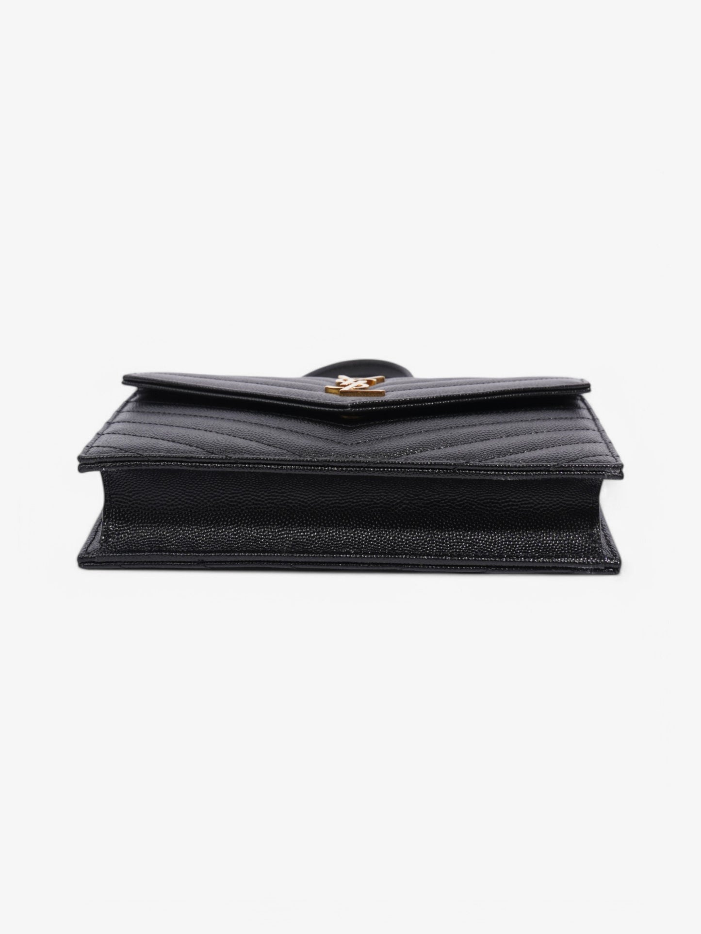 Saint Laurent Cassandre Envelope Chain Wallet Black Grained Leather