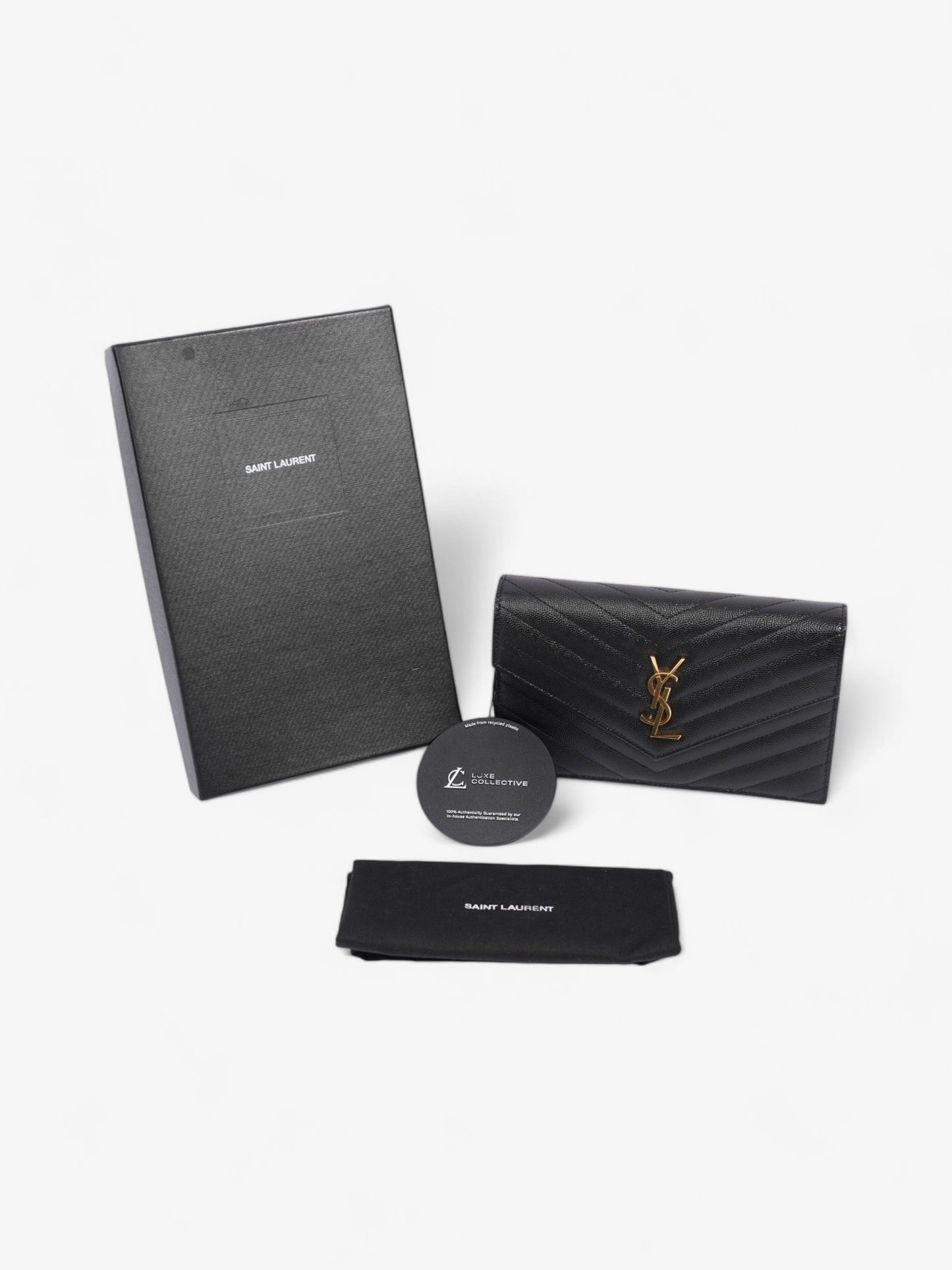 Saint Laurent Cassandre Envelope Chain Wallet Black Grained Leather