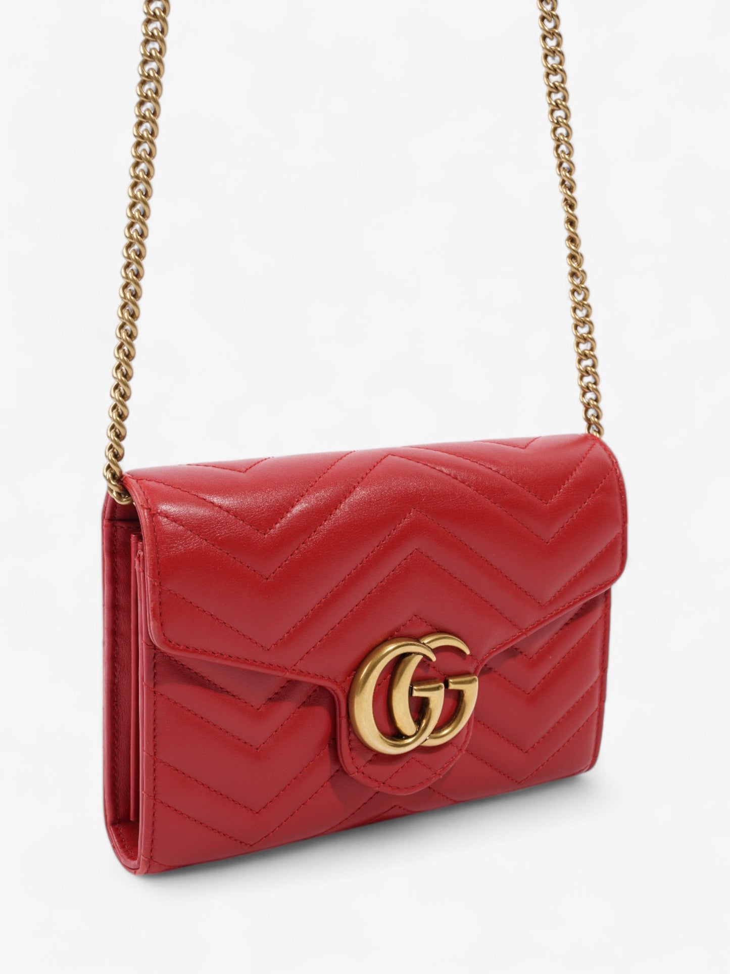 Gucci GG Marmont Chain Wallet Red Calfskin Leather 58