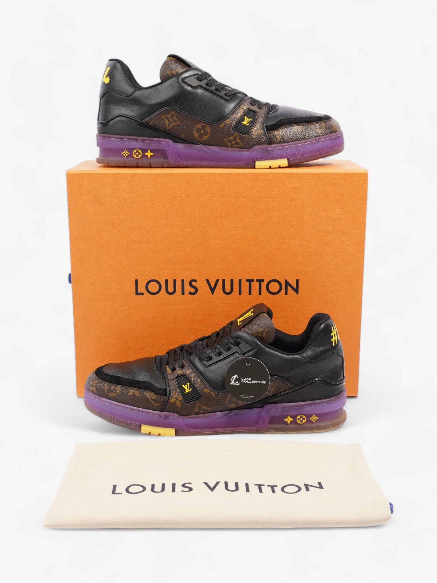 Louis Vuitton LV Low Top Sneakers Black / Monogram / Purple Leather EU 43 UK 9