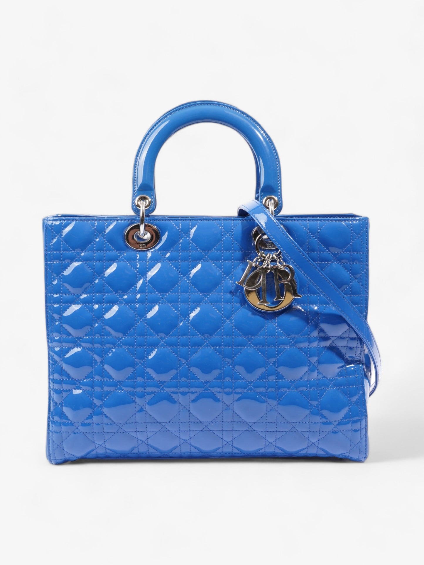 Christian Dior Lady Dior Blue Patent Leather Large