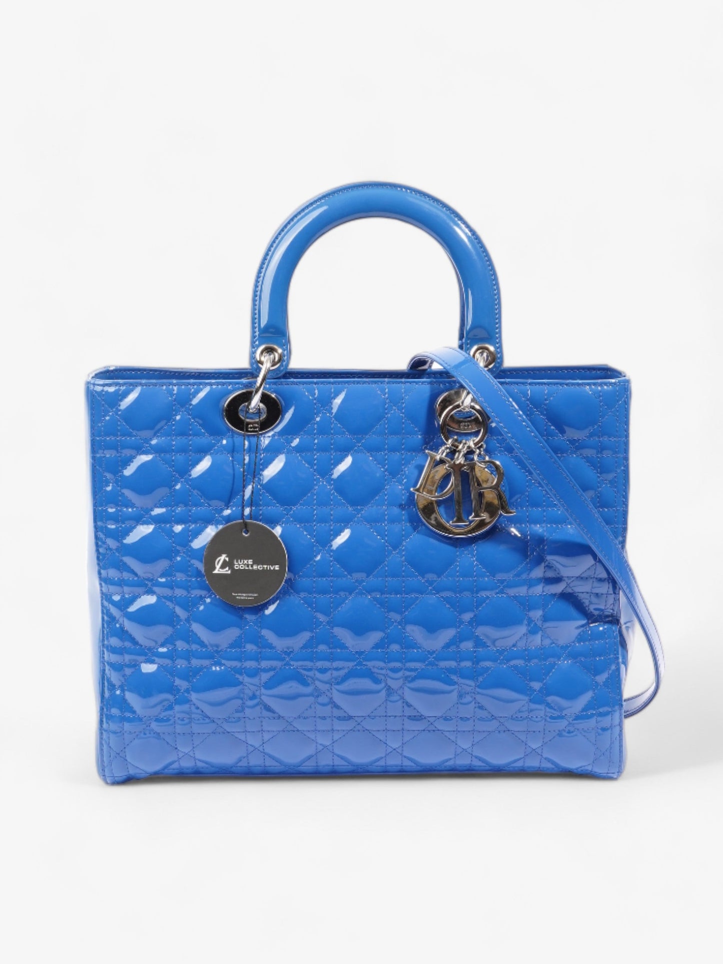 Christian Dior Lady Dior Blue Patent Leather Large