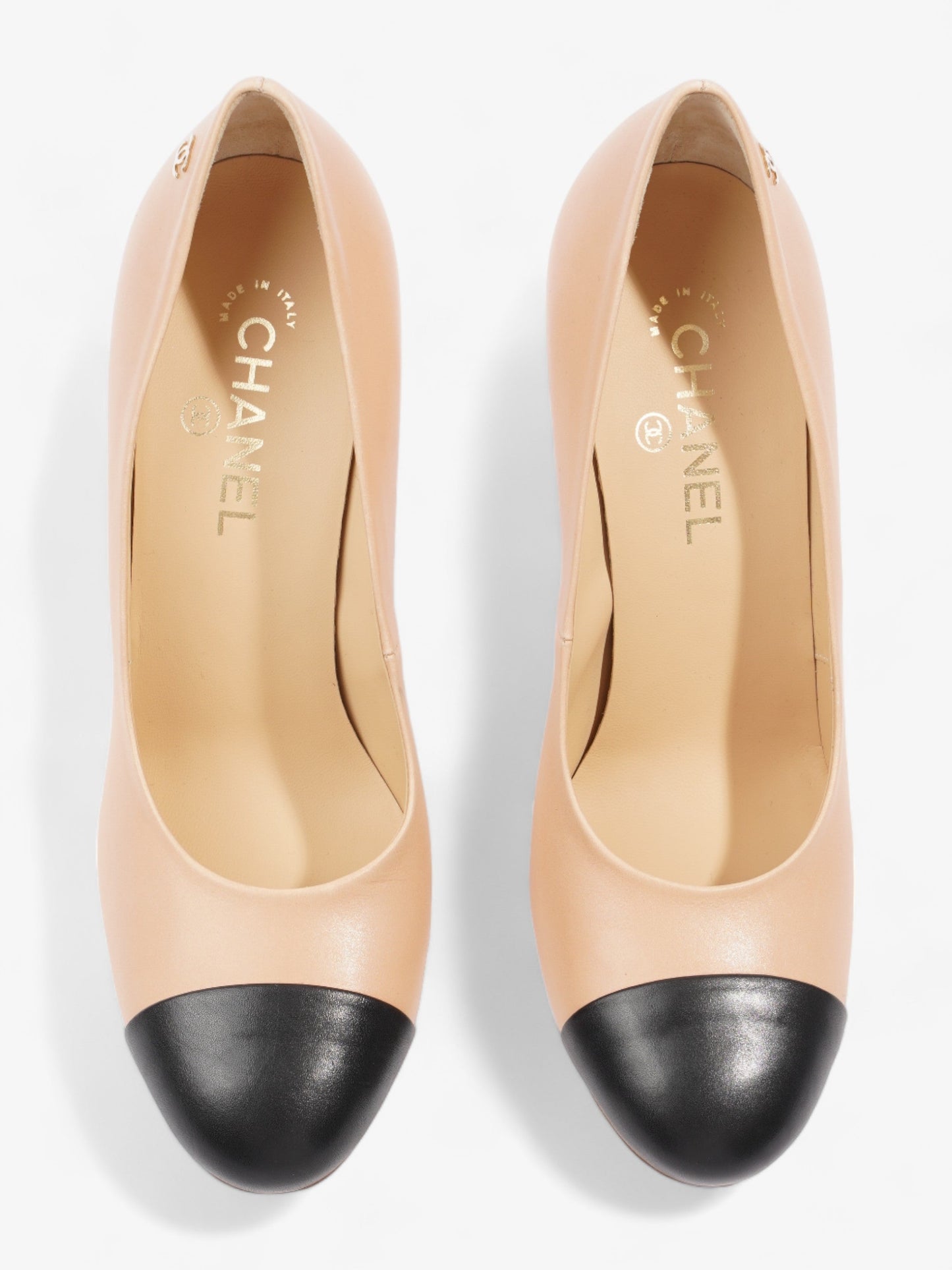 Chanel CC Cap Toe Heels 110 Nude / Black Leather EU 41 UK 8