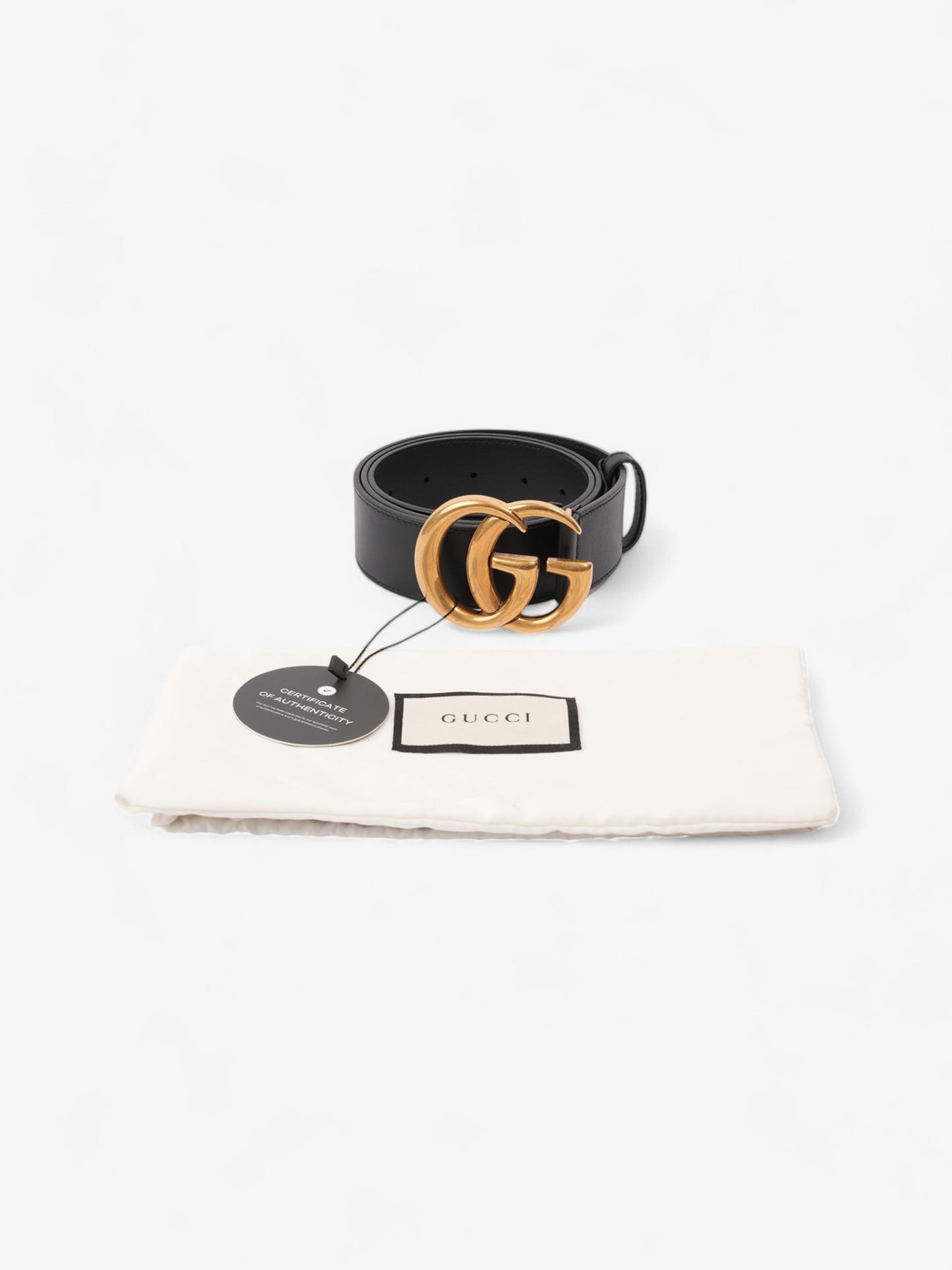 Gucci GG Marmont 2015 Re-Edition Wide Belt Black / Gold Leather 90cm / 36"