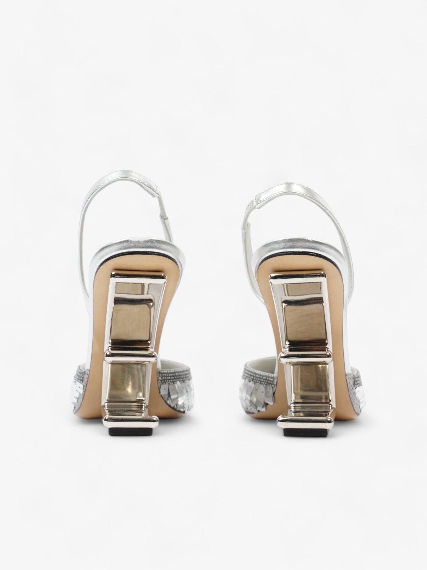 Fendi Slingback Heel 100 Silver Sequin EU 38.5 UK 5.5