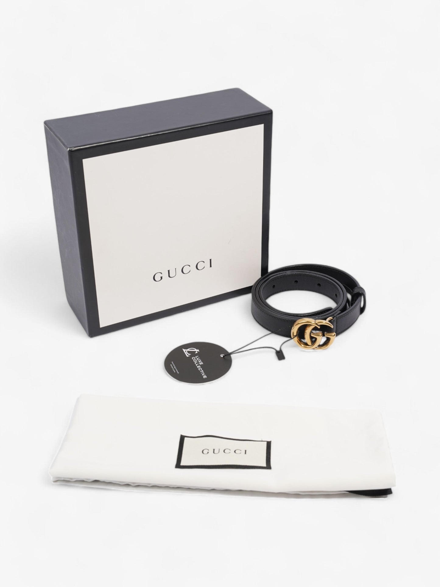 Gucci GG Marmont Thin Belt Black / Gold Leather 70cm / 28"