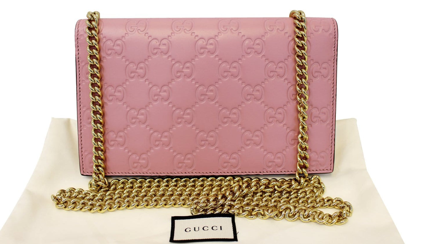 GUCCI Icon Gucci Signature Chain wallet Light Pink