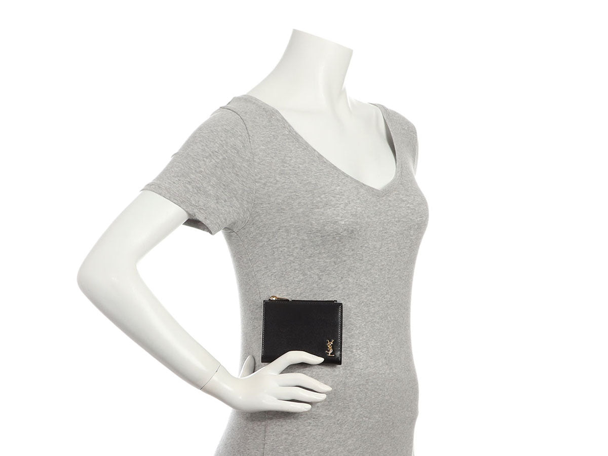Saint Laurent Tiny Black Cassandre Bifold Compact Wallet