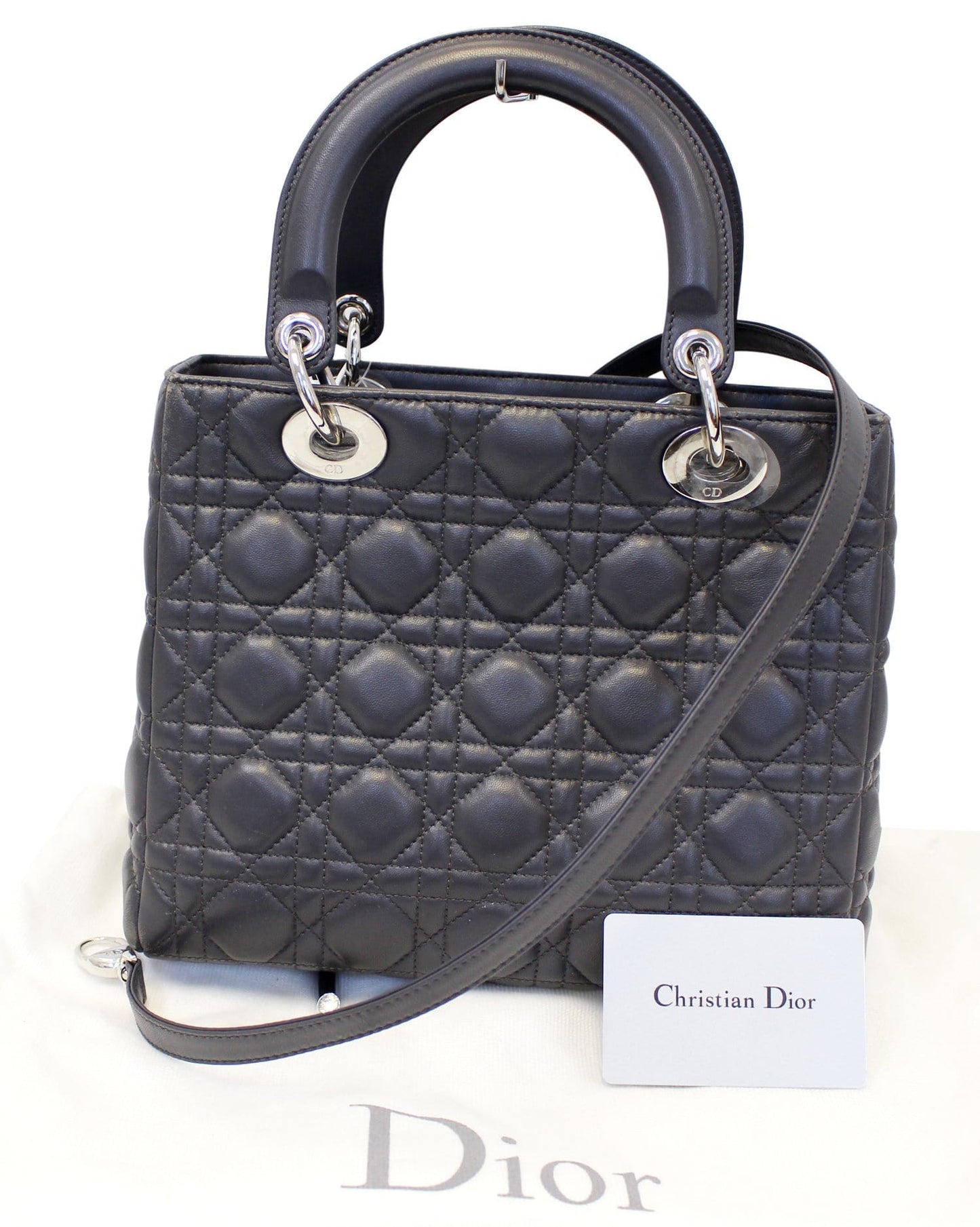 CHRISTIAN DIOR Cannage Quilted Lambskin Leather Lady Dior Medium Bag