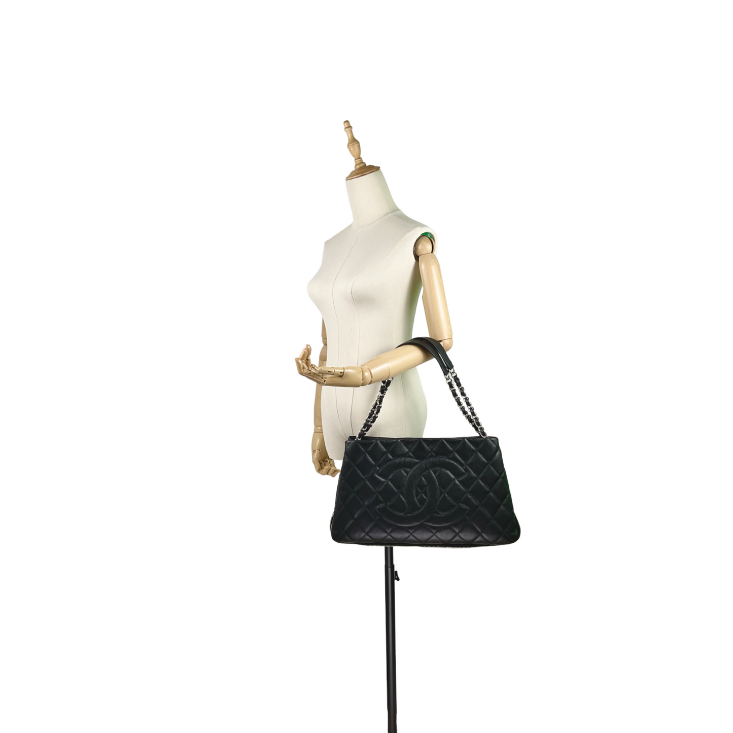 Chanel Expandable Zip Caviar Leather Shoulder Bag
