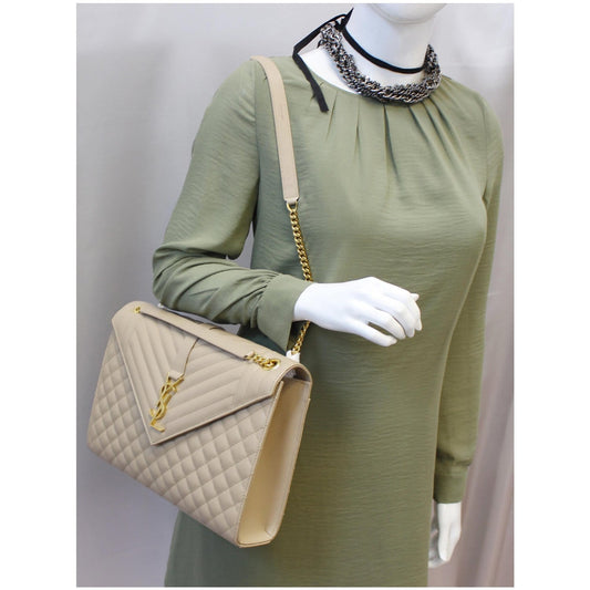 YVES SAINT LAURENT Envelope Large Matelasse Embossed Leather Shoulder Bag Nude