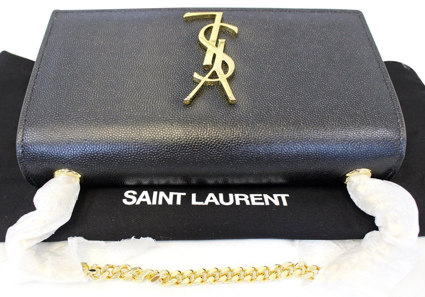 YVES SAINT LAURENT Kate Black Leather Chain Clutch Crossbody Bag