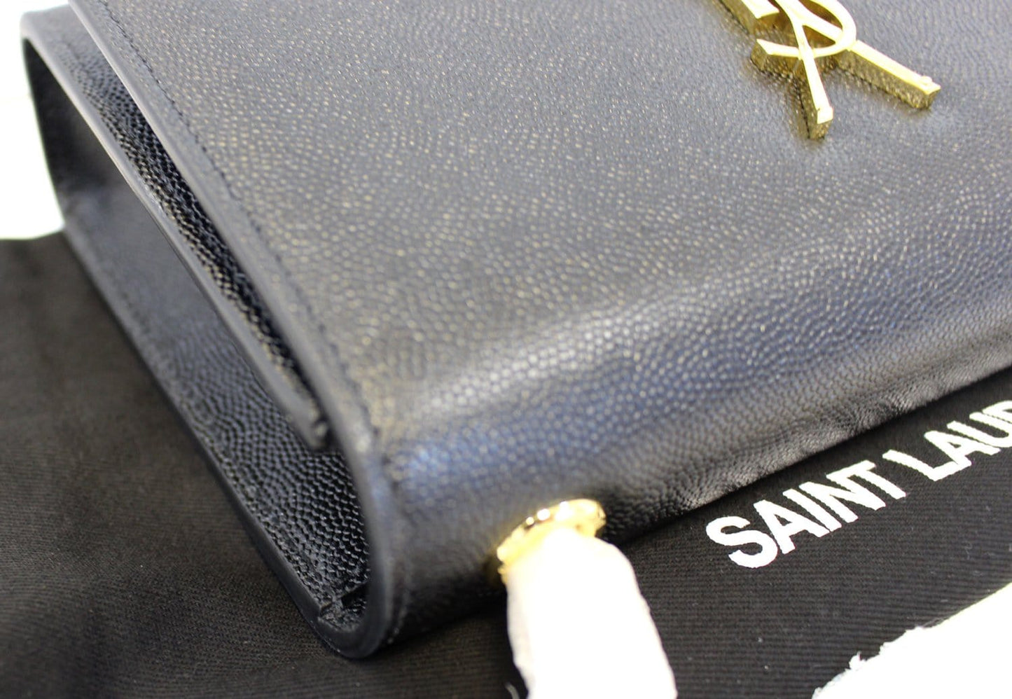 YVES SAINT LAURENT Kate Black Leather Chain Clutch Crossbody Bag