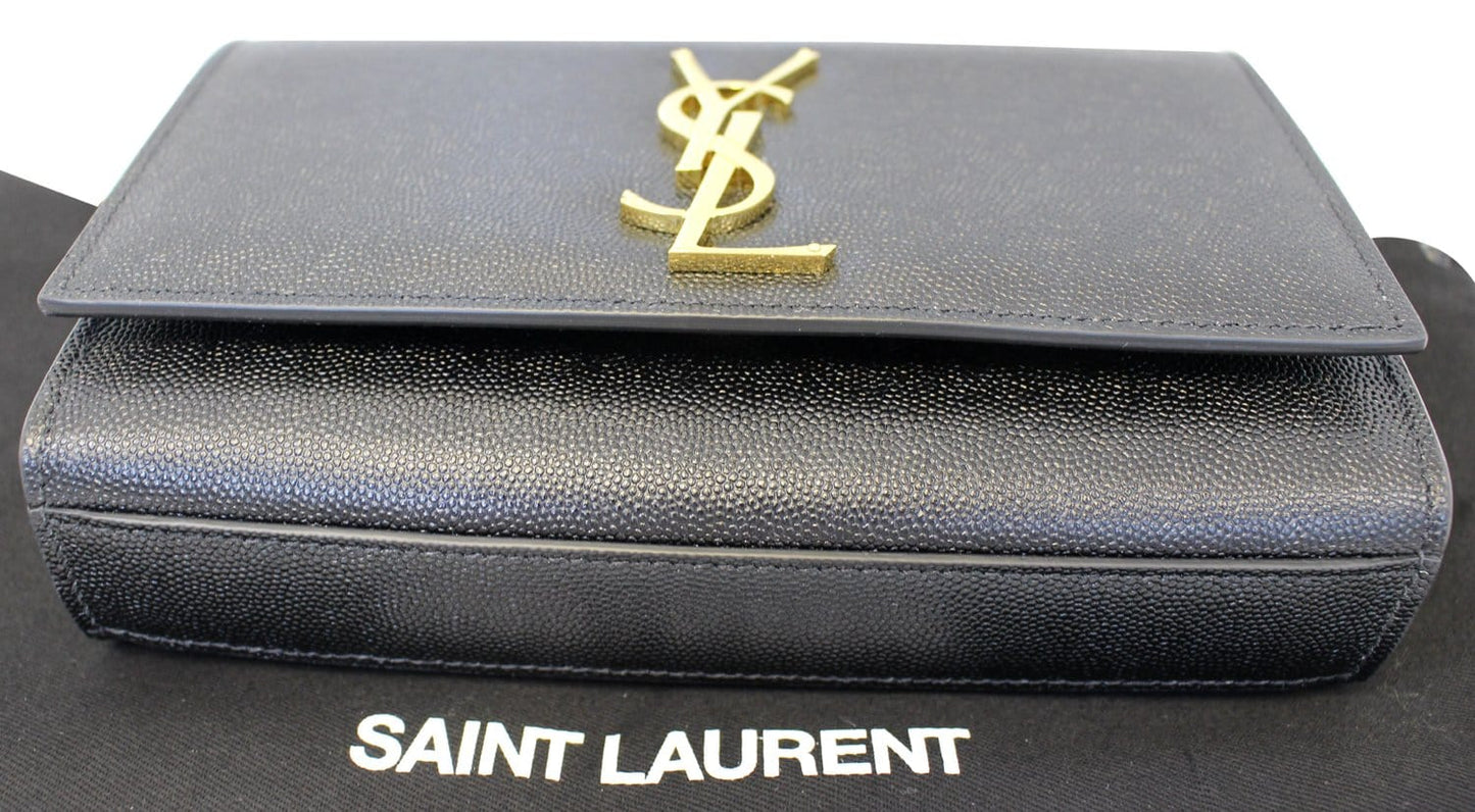 YVES SAINT LAURENT Kate Black Leather Chain Clutch Crossbody Bag