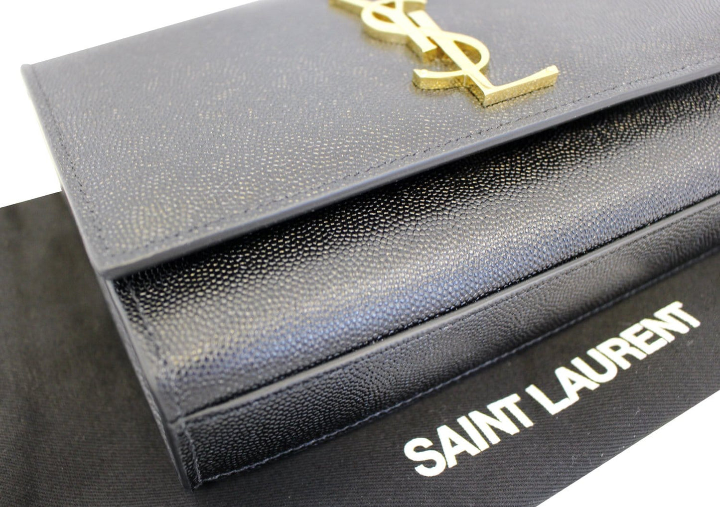 YVES SAINT LAURENT Kate Black Leather Chain Clutch Crossbody Bag