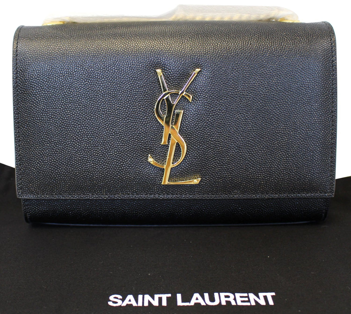YVES SAINT LAURENT Kate Black Leather Chain Clutch Crossbody Bag