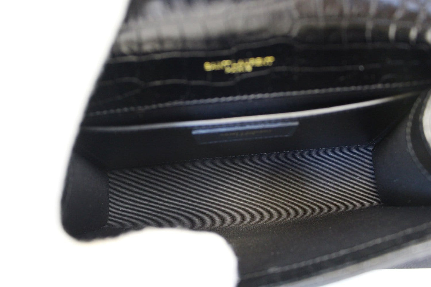 YVES SAINT LAURENT Crocodile Black Leather Chain Clutch Crossbody Bag
