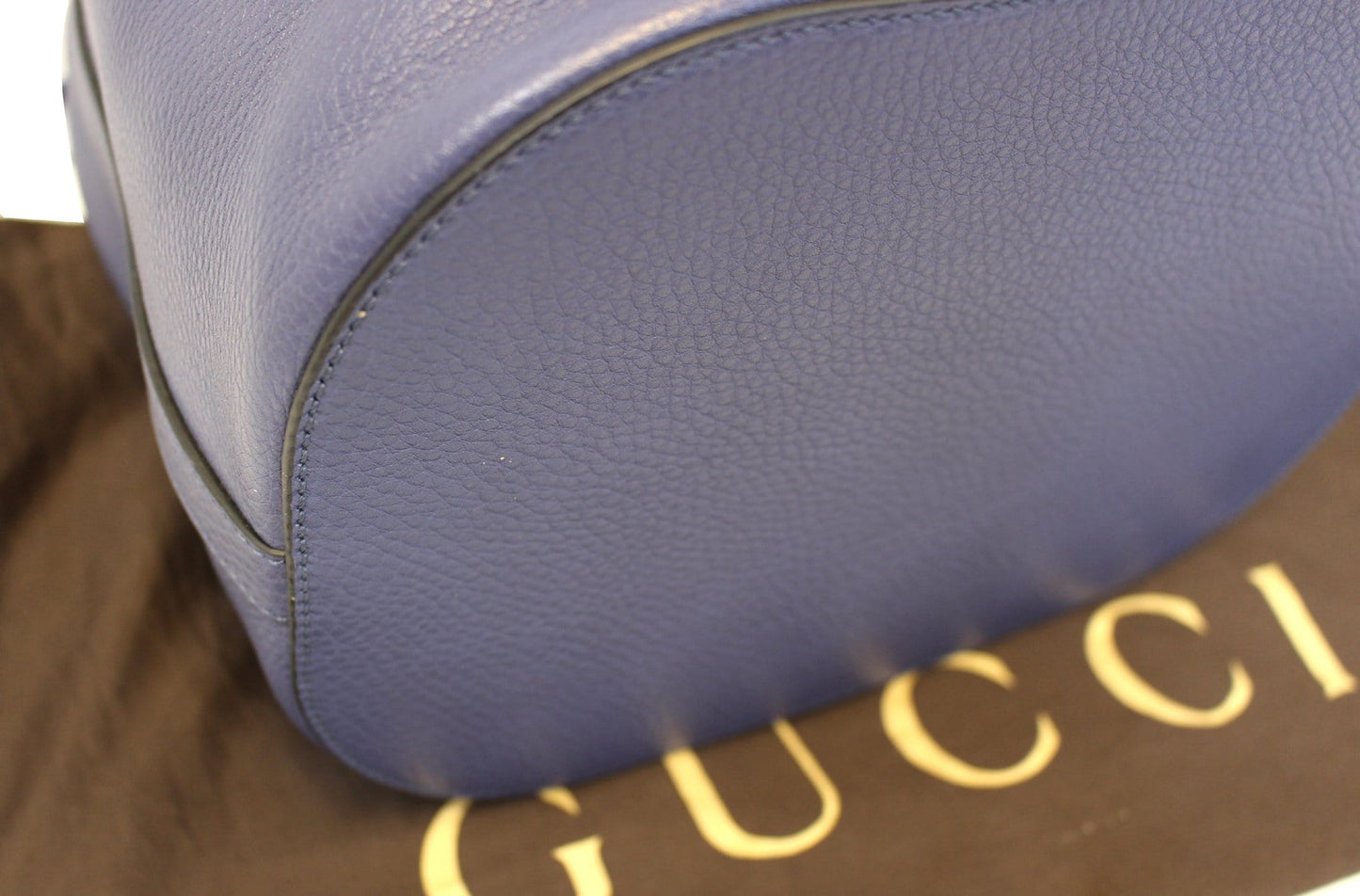 GUCCI Miss Bamboo Medium Blue Leather Bucket Shoulder Handbag