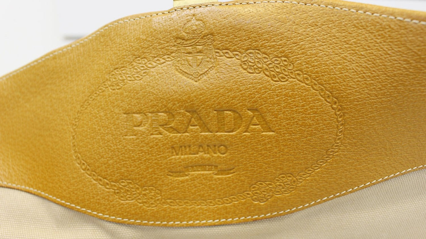 PRADA Corda/Cuoio Canapa and Cinghial Canvas Pattina Satchel Bag