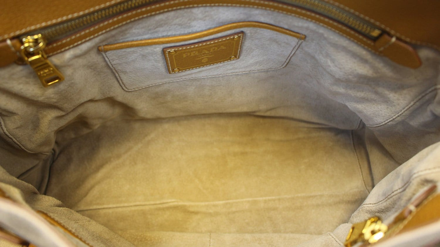 PRADA Corda/Cuoio Canapa and Cinghial Canvas Pattina Satchel Bag