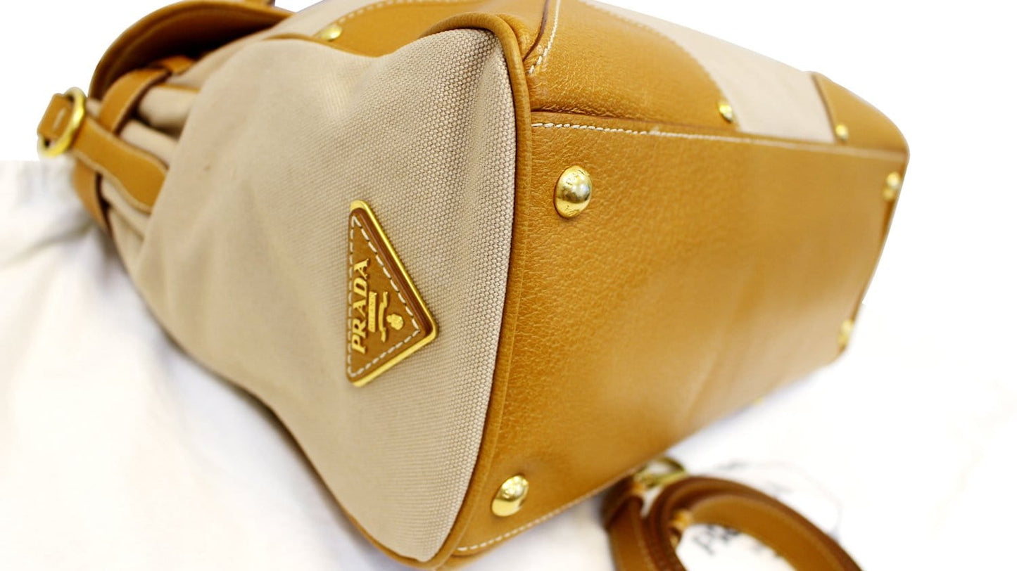 PRADA Corda/Cuoio Canapa and Cinghial Canvas Pattina Satchel Bag