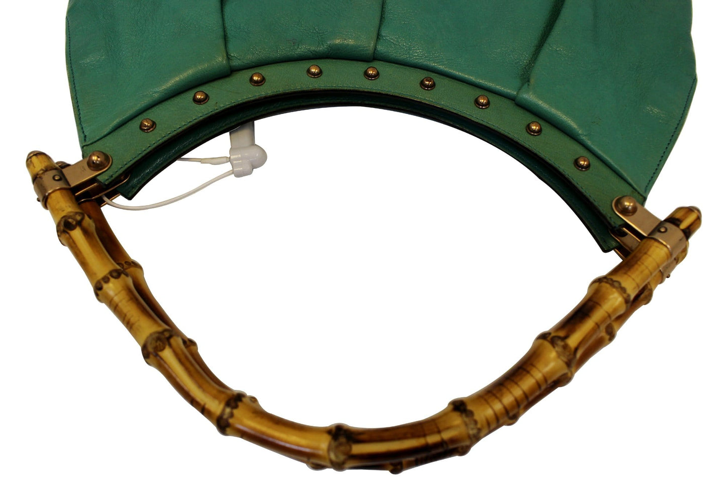GUCCI Green Leather Bamboo Top Handle Shoulder Bag