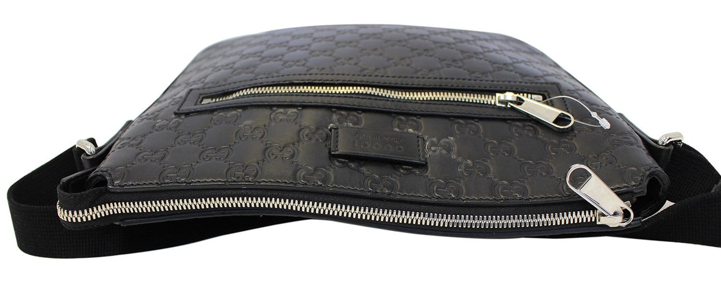 Gucci GG Signature Leather Black Messenger Bag 406408