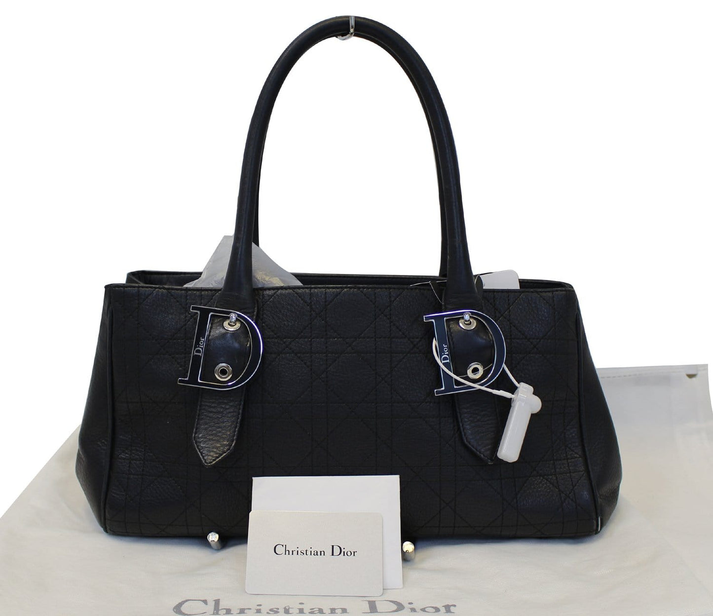 CHRISTIAN DIOR Black Leather Cannage Medium Tote Bag