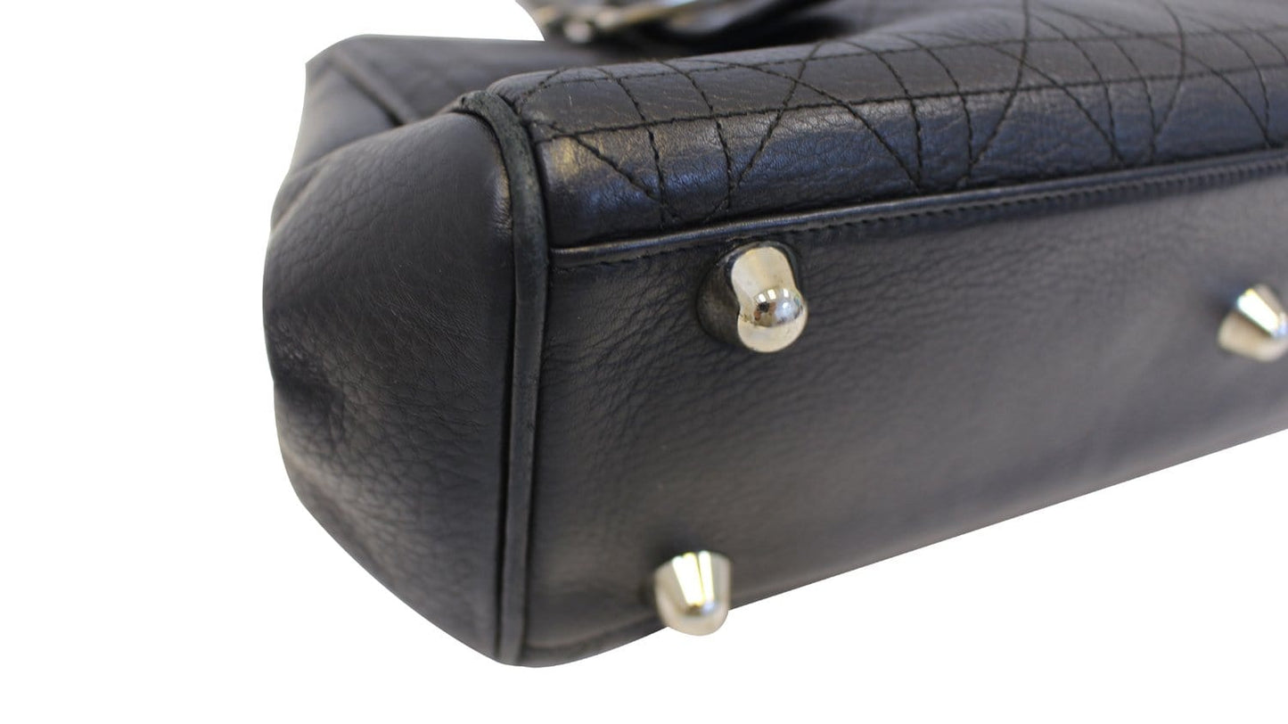 CHRISTIAN DIOR Black Leather Cannage Medium Tote Bag