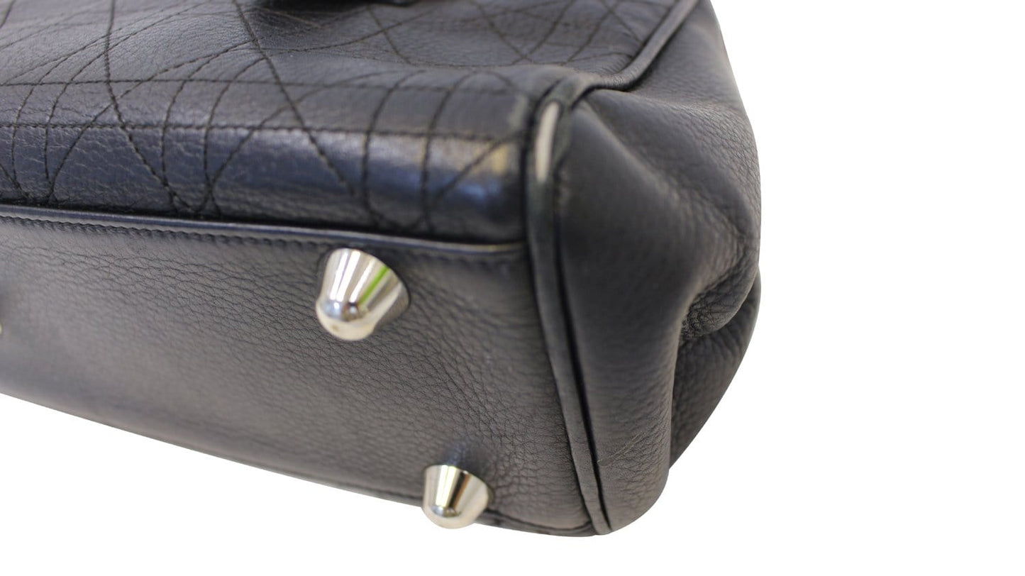 CHRISTIAN DIOR Black Leather Cannage Medium Tote Bag