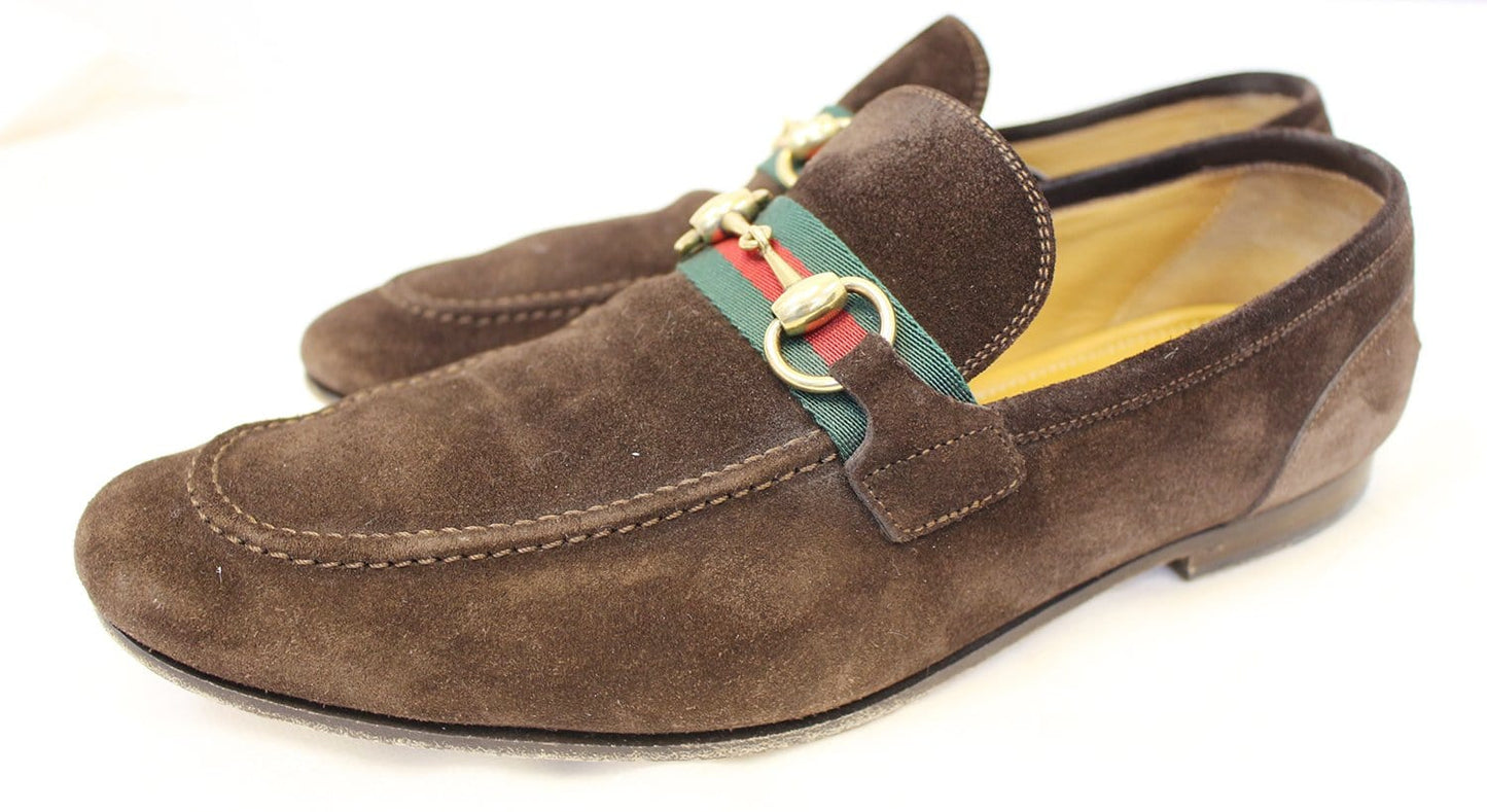 GUCCI Men's Horsebit Suede Leather Loafer with Web Size 8